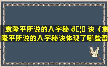 袁隆平所说的八字秘 🦉 诀（袁隆平所说的八字秘诀体现了哪些哲学原理）